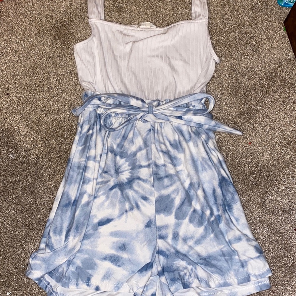 Blue and white tie dye romper